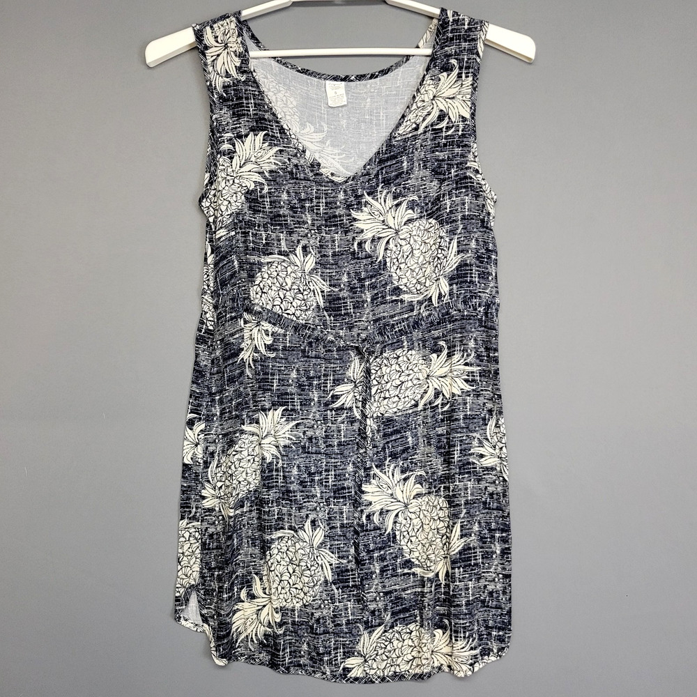 Palmwave Hawaii Dress Womens‎ Small Blue White Pineapple Sleeveless Rayon Summer